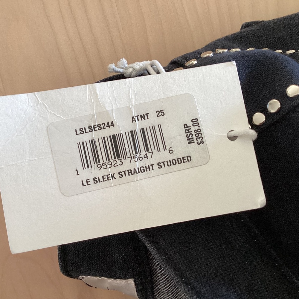FRAME Women's Jeans Le Sleek Straight High Rise Astronaut Black Studded Sz 25 - Picture 12 of 16